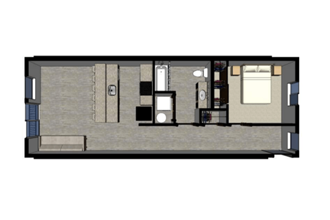 Floor plan for 1 bed, 1 bath, 685 sqft